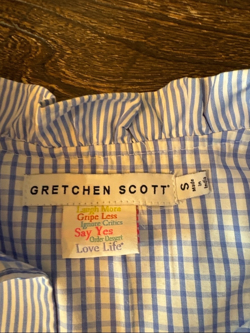 Gretchen Scott Teardrop Tiered Dress Light Blue Pinstripe Size Small - Picture 5 of 8